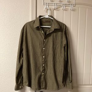 Perry Ellis Button Down Brown Striped Long Sleeves Dress Shirt Size XL